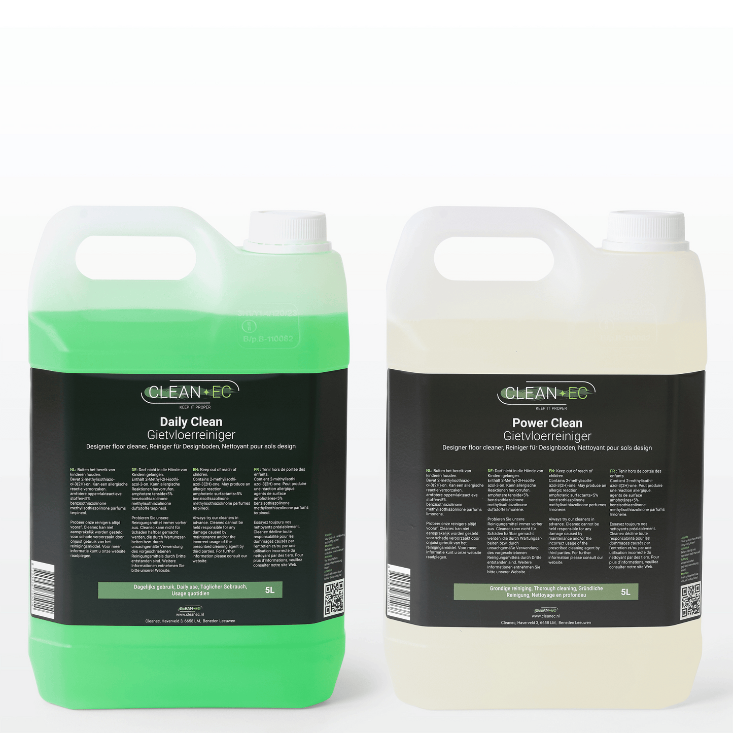 Cleanec Duo Pack XL met 2 liter Power Clean en 2 liter Daily Clean voor intensieve en dagelijkse reiniging van gietvloeren.