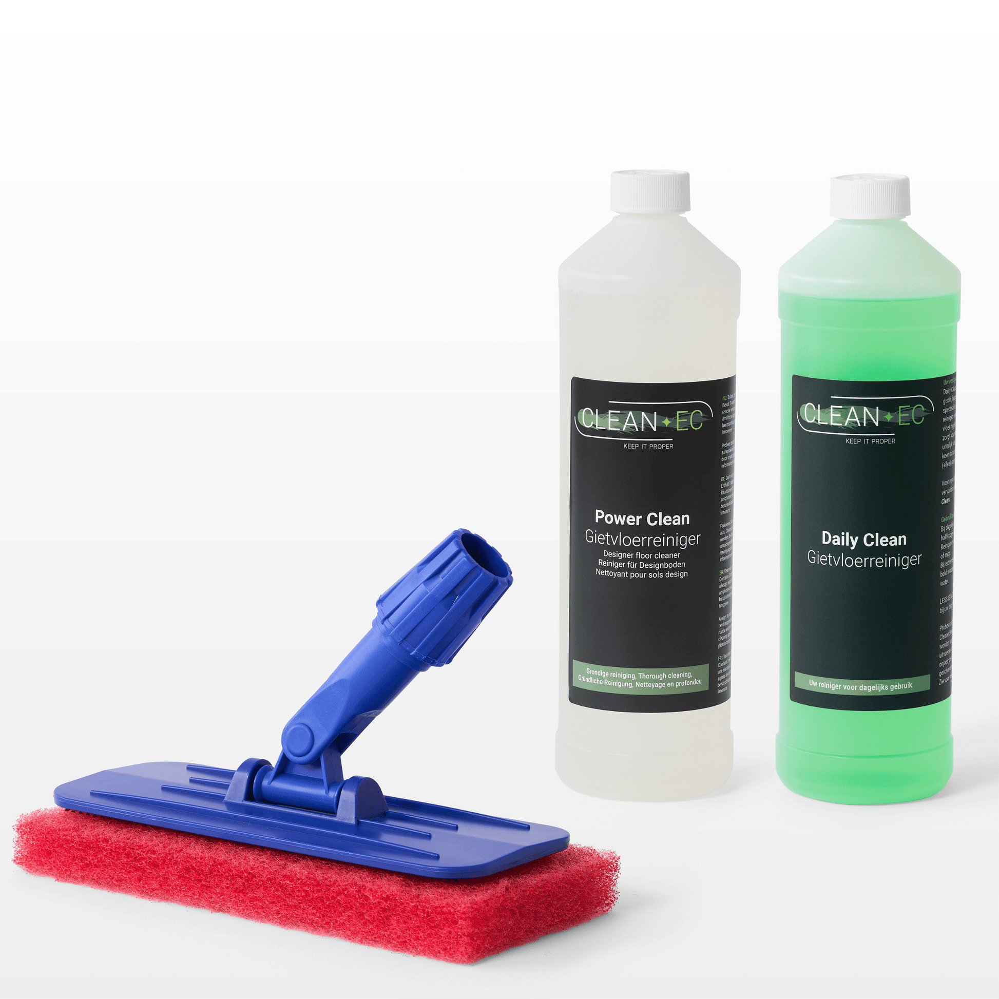 Cleanec duo-pack gietvloerreinigers inclusief steelhouder en rode pad voor ergonomische, grondige reiniging van gietvloeren
